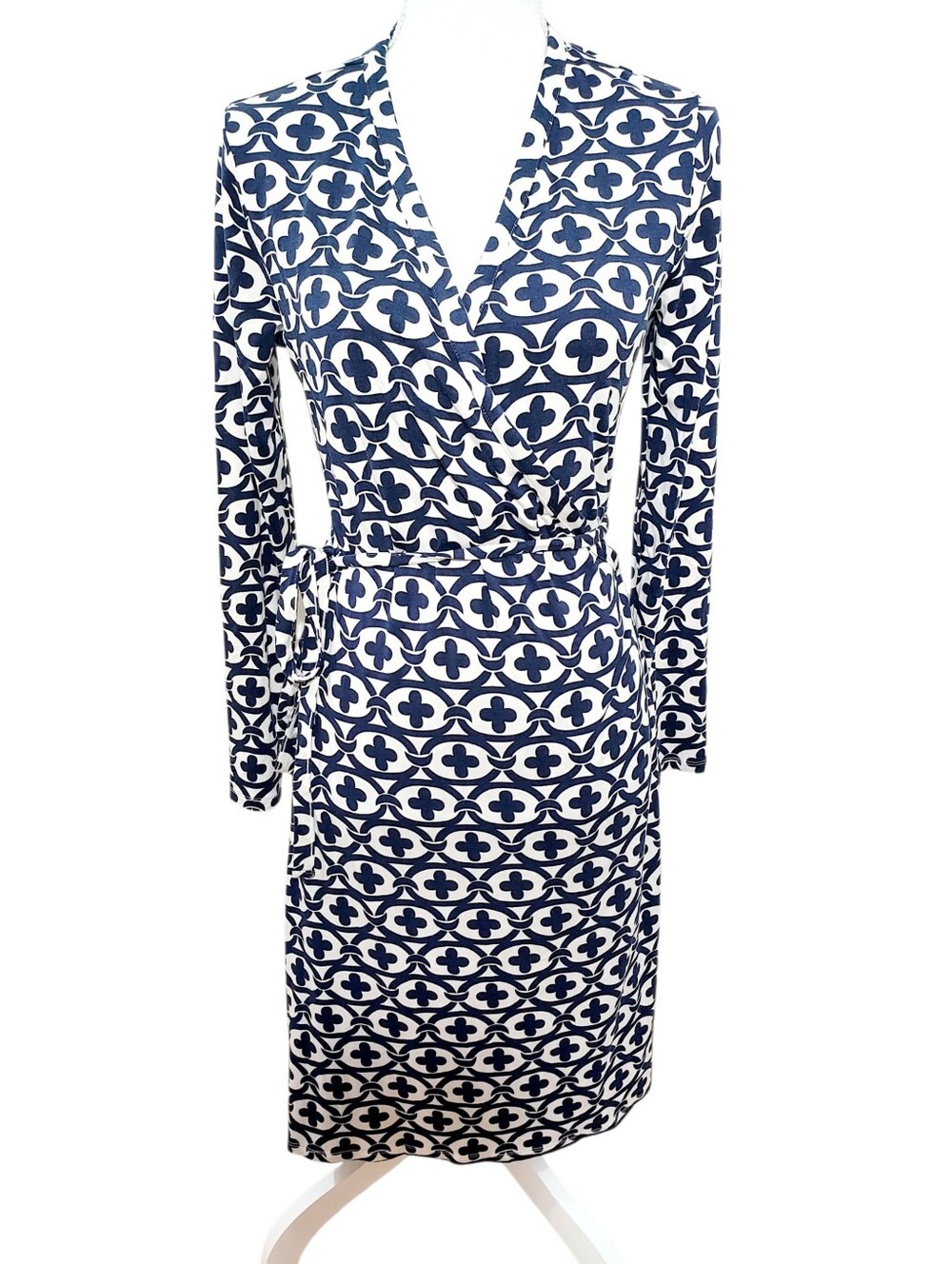Boden Navy and White Sylvia Clover Geometric Wrap Dress 10